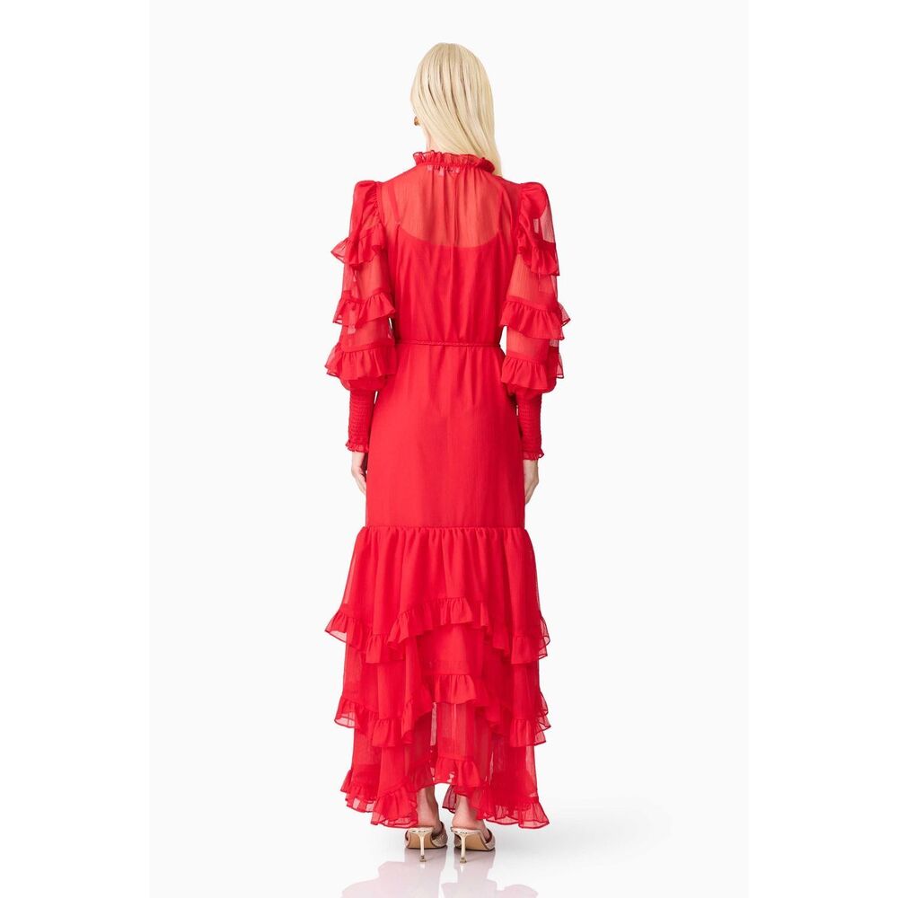 ELLIATT Lilja Long Sleeve Maxi Dress in Red Wedding Guest Cocktail Size S NWT - Picture 4 of 8